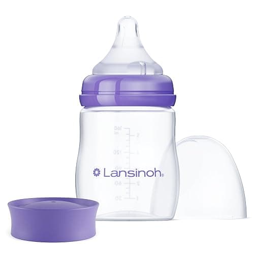 Lansinoh Anti-Colic Baby Bottles, BPA-Free Plastic, 5 Ounces, 1 Count, Slow Flow Nipples (Size S), Breastfeeding Bottle with NaturalWave Design - Image 1