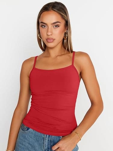Trendy Queen Womens Adjustable Camisole Sleeveless Square Neck Spaghetti Strap Tank Tops Basic Shirt thumbnail 2