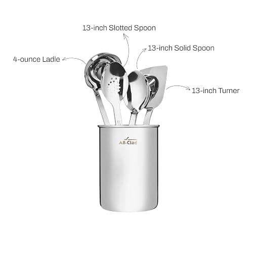 All-Clad Professional Stainless Steel Kitchen Gadgets and Caddy 5 Piece Kitchen Tools, Kitchen Hacks Silver thumbnail 6