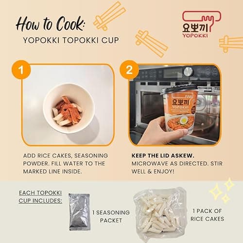 Yopokki Instant Tteokbokki Assorted Cup (Spicy 2, Cheese 2, Onion 1, Jjajang 1, Set of 6) - Korean Street Food with Sweet and Moderately Spicy Sauce, Quick & Easy to Prepare thumbnail 3