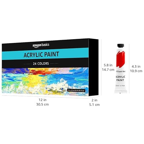 Amazon Basics Acrylic Paint Tubes Set with Rich Pigments, Non Fading, 0.74oz, 24 Colors, Multicolor thumbnail 7