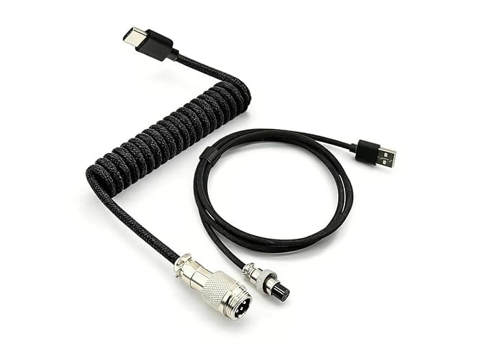 HSEUOPV Custom Coiled USB C Cable for Gaming Keyboard, Double-Sleeved Mechanical Keyboard Cable with Detachable Metal Aviator,USB-C to USB-A (1.8 M,Black) - Image 1