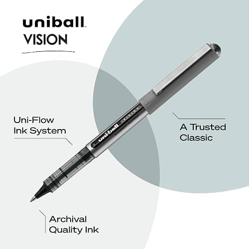 uni-ball Vision Stick Roller Ball Pens, Fine Point, Black Ink, Pack of 4 thumbnail 3