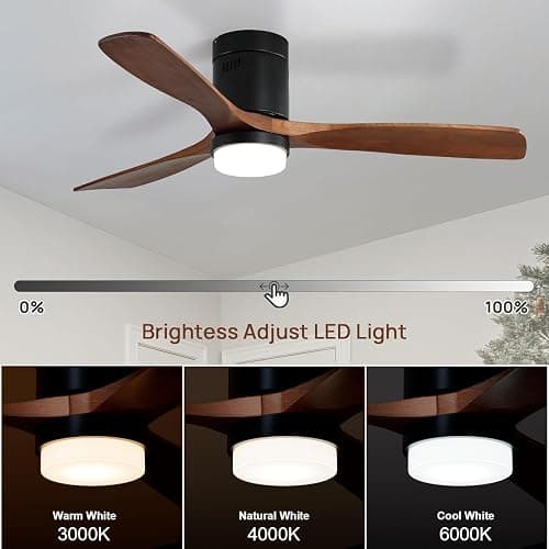 Sofucor 52 Inch Ceiling Fans with Lights, Flush Mount Ceiling Fan with Lights Remote Control, Indoor/Outdoor Ceiling Fan Light, Reversible DC Motor, 3 Blade Solid Wood Ceiling Fans for Bedroom Patio thumbnail 5