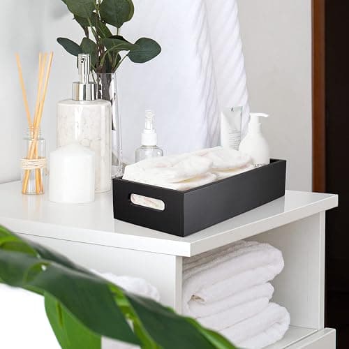 ALELION Black Bathroom Basket - Wooden Toilet Tank Paper Basket with Handle for Organizing - Back of Toilet Storage Organizer for Bathroom Tank Topper Counter - Black Bathroom Decor Box thumbnail 6
