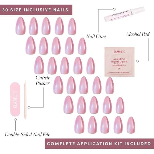 Glamnetic Press On Nails - Seaspell | Short Almond Pink Fake Nails with a Velvet Finish, Reusable Summer Nails | 15 Sizes - 30 Nail Kit with Glue thumbnail 4
