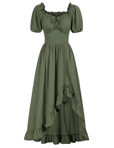 Scarlet Darkness Renaissance Dress Women Cottagecore Corset Dress Ruffle Maxi Dress with Pockets - Image 1