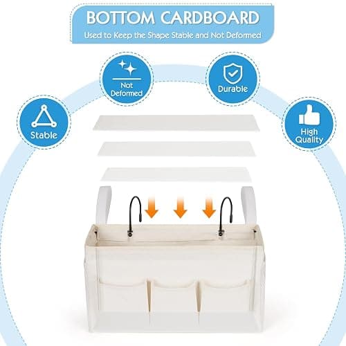 Ozzptuu Bedside Storage Caddy/Bedside Hanging Storage Bag for Headboards Bunk Beds Dorm Rooms Book Phone Magazine Holder (New White) - New White thumbnail 6