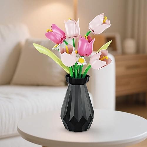Flower Bouquet Building Sets, Tulips Botanical Collection, DIY Artificial Flower with vase for Adults Women Girl Kids, Pink Chrismas Home Decor Gifts for Mother's Day, Birthday, Easter(223 pcs) thumbnail 2