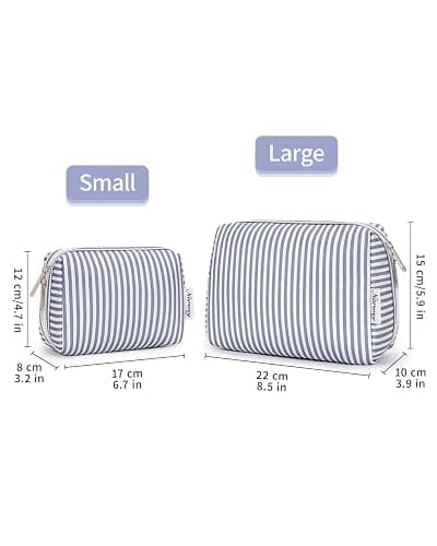 Narwey Striped Makeup Bag Travel Cosmetic Bag Organizer Toiletry Bag Make Up Bags with Compartments for Women Girls (Large, Greyish Blue Stripe) thumbnail 7