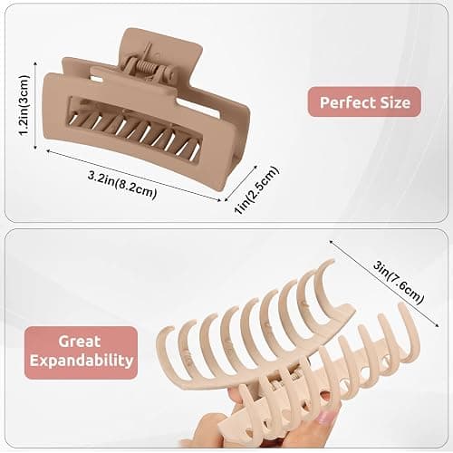 Lolalet Pince à Cheveux à Double Dents, Lot de 8 Grande Pinces à Cheveux pour Femmes, Grosse Hair Clip Pince Crabe Cheveux Épais et Fins 8cm, Hair Claw avec Couleur Différente -Couleur B thumbnail 4