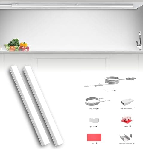 Leetdud Under Cabinet Lighting Plug in, 16 Inch 2 Pcs, Linkable AC120V 3CCT 3000K/4000K/5000K Ultra Slim, LED Under Cabinet Lights for Counter Light, Kitchen, Shelf, Sink, Workshop, Desk, White thumbnail 6