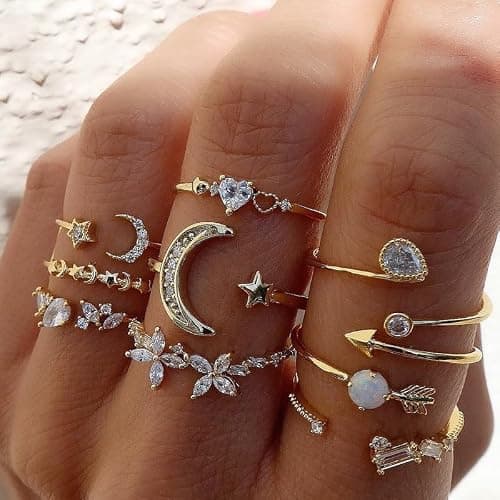 FUTIMELY Boho Retro Stackable Rings Sets for Women Knuckle Joint Finger Knuckle Nail Ring Sets Moon Stars Stack Preppy Statement Rings Cute Trendy Stuff Jewelry thumbnail 9