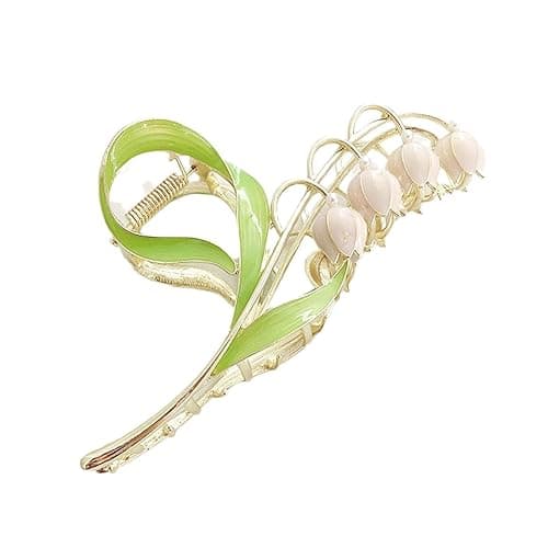 1PC Gold Lily of The Valley Flower Hair Clips, Large Metal Claw Clip,Orchid Clamps,Lily Jaw Clamp Styling Accessories for Thick Thin, Clips and Barrettes - Image 1