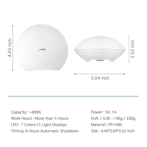 BBSKIN USB Essential Oil Diffuser, Mini Cute Shell Shape Aromatherapy Diffuser for Kids, 80ml Ultrasonic Air Fresher USB Humidifier, BPA Free and Waterless Auto Off Safety for Baby, Kids Bedroom - Pink thumbnail 6