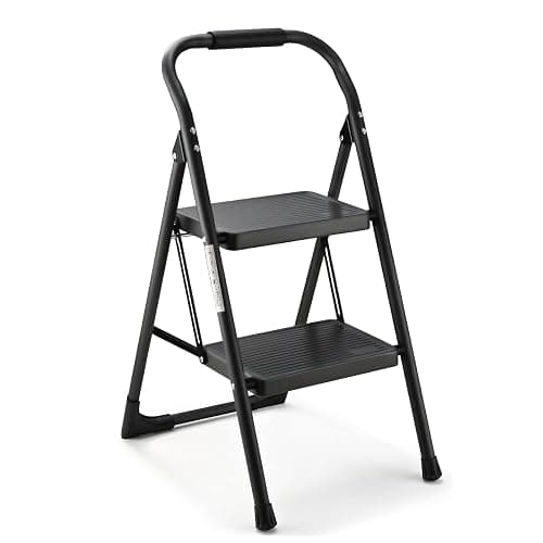 Step Stool for Adults,2 Step Ladder Folding 330lbs Anti Slip Step Stool,Foldable Ergonomic 2 Steel Stool with Wide Pedal for Home, Kitchen, Office (Matte Black) - Image 1