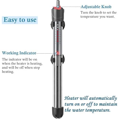 HITOP 25W 50W 100W 200W 300W Adjustable Aquarium Heater, Submersible Fish Tank Heater Thermostat with Suction Cup (200W) thumbnail 3