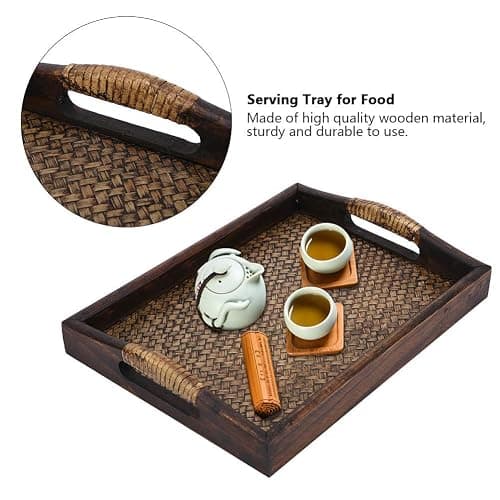 Rattan Serving Tray with Handle, Rustic Table Tray Rectangular Tea Tray  thumbnail 4