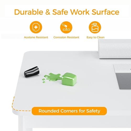 HolaiNail Manicure Table, L-Shaped Nail Tech Desk with Dust Collector, Reversible Rotating Table & Storage Shelf, Acetone Resistant Beauty Salon Station, White thumbnail 6