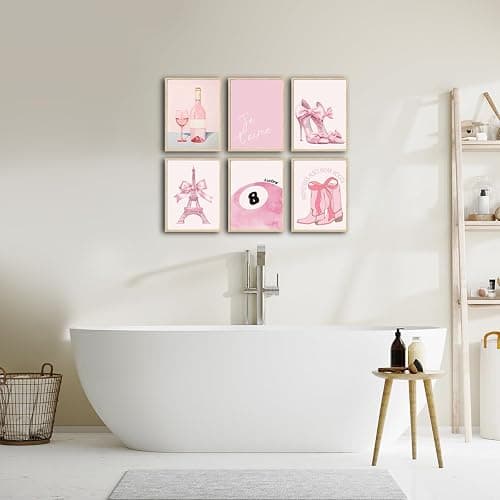 6Pink Preppy Wall Art Prints Set of 6 Coquette Bow Paris Themed Room Decor Lucky Cowgirl 8 Ball Picture Canvas Art Pink Trendy Posters Prints for Teen Girls Bedroom Dorm Decoration thumbnail 7