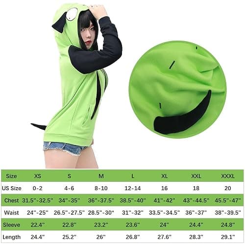 C-ZOFEK Cosplay Hoodie Jacket Mens Womens Green Coat with Ears for Christmas Costume thumbnail 5