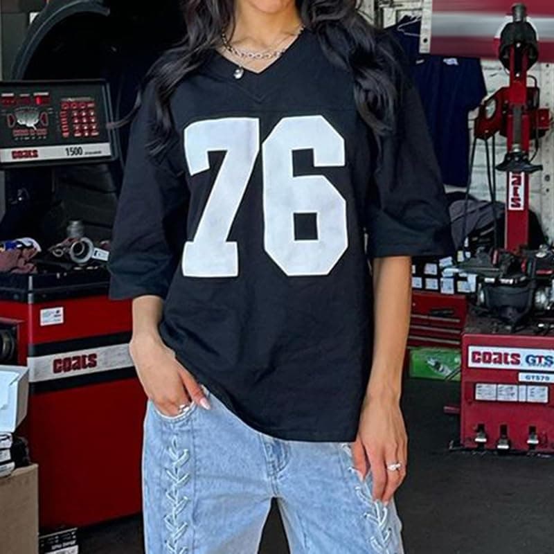 Oversized Jersey Women Summer Tops 2024 Grunge Graphic Tees Y2k Streetwear Short Sleeve Shirts thumbnail 6