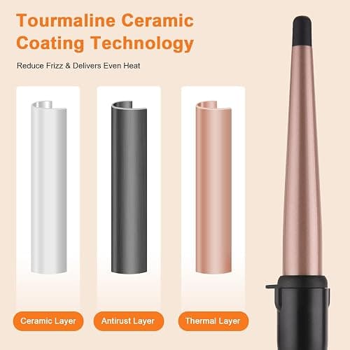 1/2 Inch to 1 Inch Tapered Curling Wand for Short, Medium & Long Hair | Tourmaline Ceramic Wand Curling Iron for Natural Waves & Loose Curls, Two Heat Settings, Dual Voltage, 60-Min Auto Shut-Off thumbnail 3