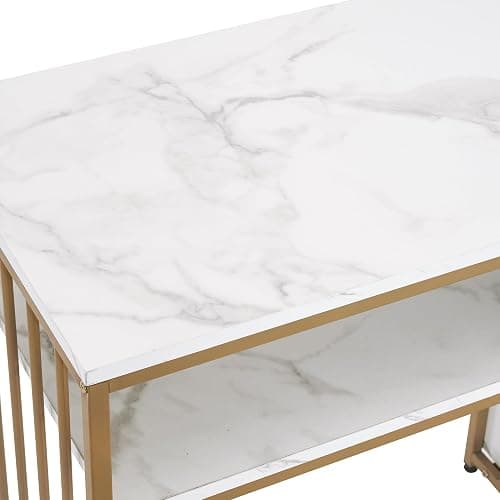 BarberPub Manicure Table with Drawers, Marbling Texture Nail Desk with Storage, Spa Beauty Salon Station, Modern Workstation with Open Shelves 2423 (White) thumbnail 8