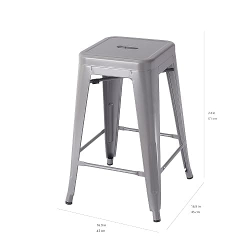 Amazon Basics Metal Bar Stools, 24-Inch, Easy Assembly, Dark Grey, Set of 4 thumbnail 3