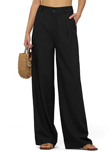 AVICHIC Women's Linen Pants Wide Leg Dressy Casual Beach Linen Pants Summer with Pockets 29" 31" - Image 1