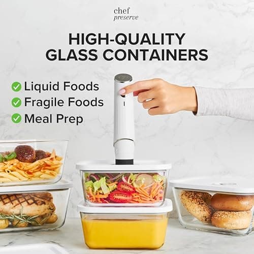 Chef Preserve Compact Vacuum Sealer for Food (Vacuum Sealer Machine + 3 Glass Vacuum Containers + 30 Reusable Vacuum Bags) Powerful Handheld Vacuum Seal Machine, Seal Meal Saver, Portable Food Sealer thumbnail 4