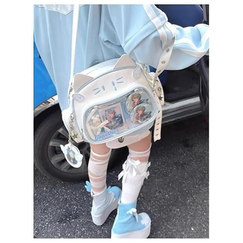 Cute Cat Ita Bag Pin Display Backpack for School Preppy Backpack for Girls Y2k Aesthetic Single Shoulder Crossbody (White Bag) thumbnail 4