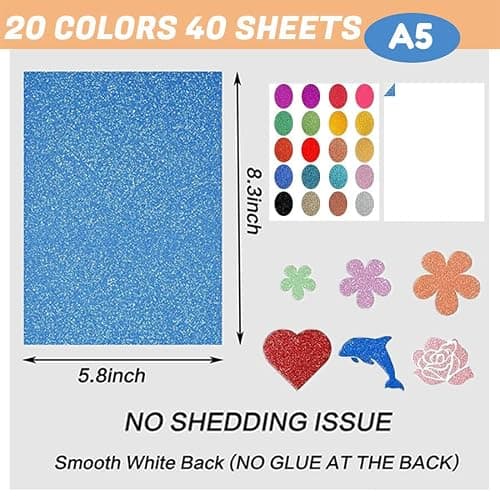 40 Sheets 20 Colors Glitter Cardstock，A5 Craft Art Glitter Paper, Card Printing, DIY Project Scrapbook Supplies thumbnail 4