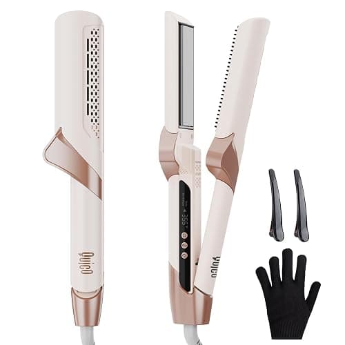 Quico Air Hair Straightener, Airflow Straightener 100-240V Dual Voltage | Air Straight with High-Speed Airflow 5 Temps, 2-in-1 Flat Iron and Hair Blow Dryer Straightener, Less Heat Damage, Pink - Image 1