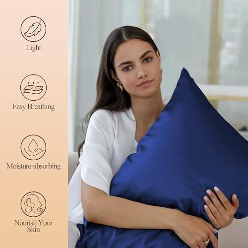 Satin Body Pillow Cover, Navy Blue Silky Cooling Satin-Silk Body Pillow Cases with Envelope Closure (20x54, Navy Blue) thumbnail 2