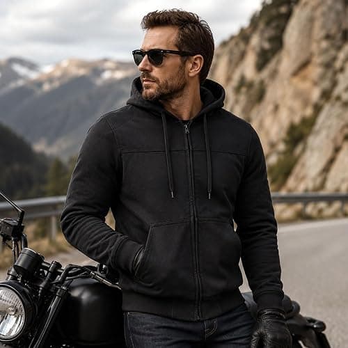 Milwaukee Leather Men's Streetguard Riding Hoodie - Aramid Reinforced with CE Shoulder and Elbow Armor - Large Black thumbnail 2