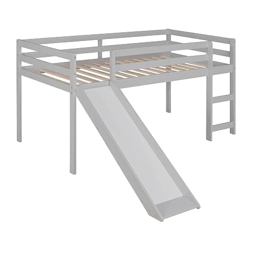 Harper & Bright Designs Twin Size Loft Bed Frame with Slide for Kids, Solid Wood Low Loft Bed with Guardrail and Ladders, Multifunctional Design, Gray thumbnail 7