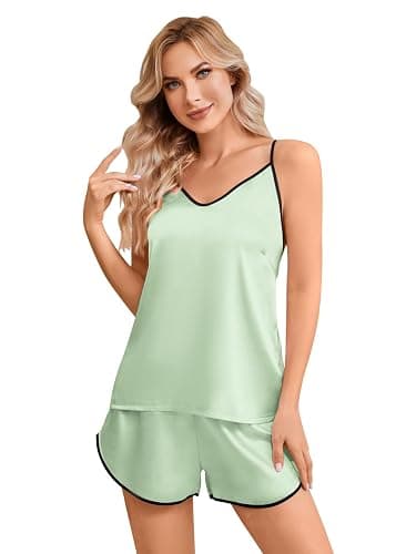 Girls & Women Silk Pajamas Set Satin Camisole Sleepwear 2 Piece Pjs, 3 Years - Women XXL thumbnail 5
