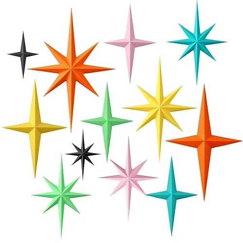 Blulu 12 Pcs Mid Century Modern Decoration Mcm Retro 3D Starburst Art Wall Sculpture, Plastic 8 Pointed Atomic Star Vintage Celestial Whimsigoth Accent for Home Office Room Decor(Retro) thumbnail 2