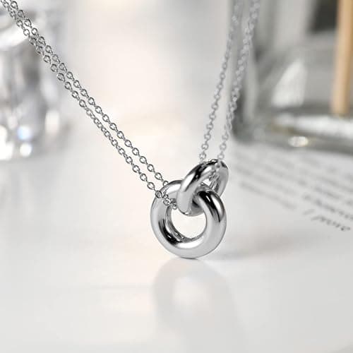 AllenCOCO Dainty Gold Necklace for Women Trendy, Cute Sister Necklaces, 14k Gold Plated S925 Sterling Silver Interlocking Circle Heart Necklace Herringbone Chain Choker Necklace for Women Non Tarnish thumbnail 3