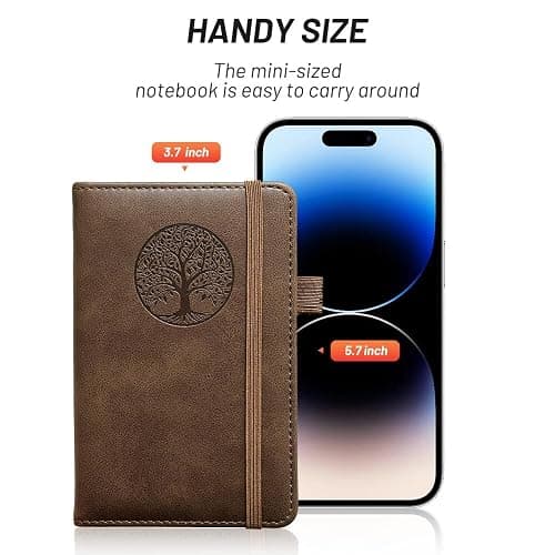 BIYUNRO Small Pocket Notebook, Leather Journal Mini (Brown) thumbnail 5