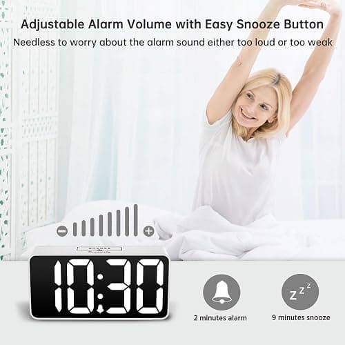 DreamSky Small Digital Alarm Clock for Bedroom, Large Big Numbers Display with Brightness Dimmer, Electric Bedside Desk Clock with USB Charging Port, Adjustable Alarm Volume, USB-C Adapter Powered thumbnail 7