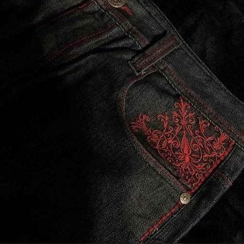 Ethbox Men's Hip-hop Retro Skull Embroidered Washed Denim Pants Y2K Jeans Gothic Straight Tube Loose Wide Leg Pants thumbnail 5