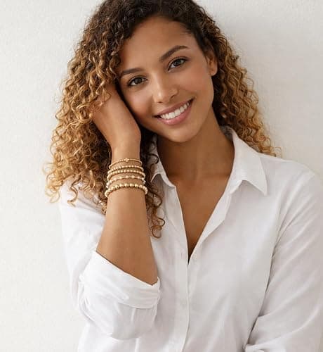 Gold Beaded Bracelets for Women, 14K Real Gold Plated Jewelry for Women Dainty Pearl Bead Bracelets Stack, Non Tarnish Trendy Stackable Ball Cross Stretch Bracelet Set Fashion Accessories Gifts thumbnail 3