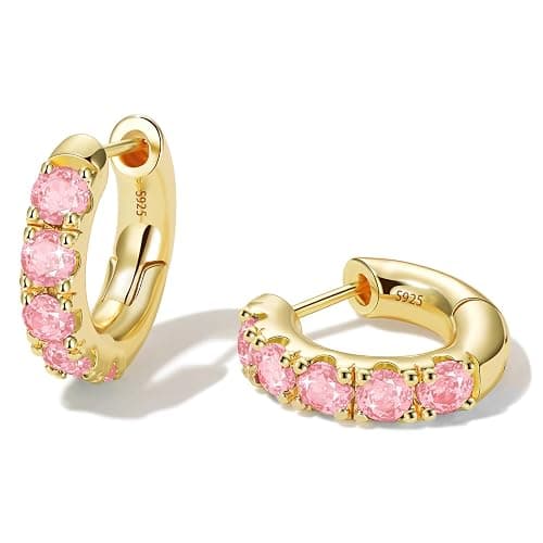 GLOQUAT 14k Gold Plated Small Hoop Earring for Women with Sterling Silver Post, Trendy Gold Pearl Earrings Opal/Aura Earring Hypoallergenic Cubic Zirconia Silver Hoop Earrings Jewelry Gift - Image 1