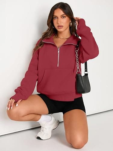 AUTOMET Womens Sweatshirts Half Zip Cropped Pullover Fleece Quarter Zipper Hoodies 2026 Fall Fashion Outfits Clothes thumbnail 4