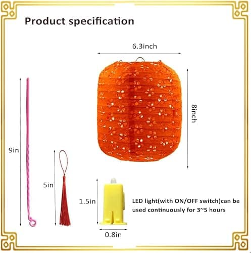 Metany 10PCS Paper Lanterns Variety Color Vibrant Paper Lanterns 6inches with LED Lights, Winter Melon Shape, Not Water Resistant thumbnail 5