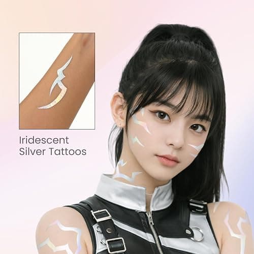 Iridescent Pattern Temporary Tattoos | Holographic Demon Energy Pattern | Metallic Hunter Cosplay | Fake Tat Stickers | Kpop Birthday Party, RPD, Halloween thumbnail 4