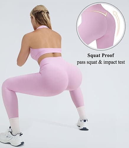 OMKAGI 2 Piece Workout Sets for Women Halter Sports Bras Gym Sets Booty Leggings Outfits thumbnail 6