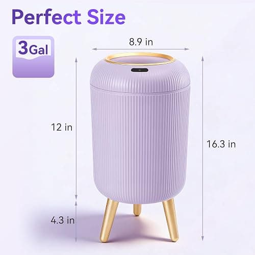 onlcuk Motion Sensor Bathroom Trash Can with Lid, 3 Gallon/11L Automatic Bathroom Wastebasket,Touchless Trash Bin with Removable Legs for Kitchen,Office,Toilet,Bedroom,Smart Sensor Trashcan-Purple thumbnail 2